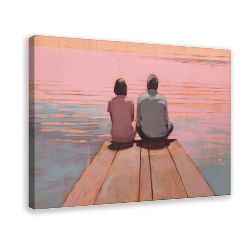 Poster vintage sur toile rustique lac rose 40x61 cm
