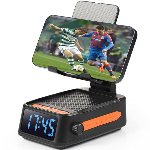 Soporte de teléfono con altavoz Bluetooth inalámbrico y reloj digital para mesa de noche