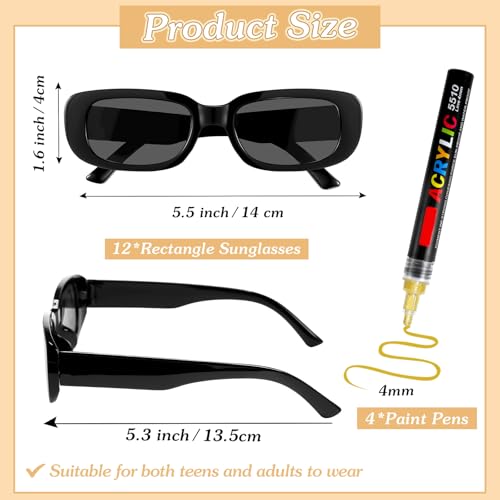 Image of Flutesan Personalized Rectangle Sunglasses with Marker Pens for Adult DIY Custom Birthday Wedding