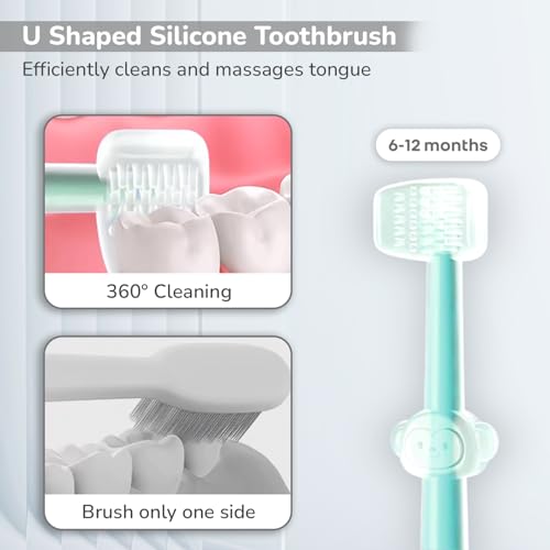 Image of R for Rabbit Tiny Smiles Pixie 3-in-1 Baby Toothbrush Set BPA-Free Silicone | Gum Massager, U-Shape & Toddler Brush with Travel Case (3Pcs) | Ultra Soft Teeth Cleaner for 0-18 M Babies (Lake Blue)