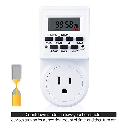 Techbee 7Day Programmable Digital Countdown Timer Switch with 3Prong