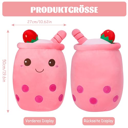 HXPLN Bubble Tea Kuscheltier 50cm, Kawaii Plüschtier, Kissen Süße Plüschtiere für Mädchen und Jungen, PlüSch Spielzeug für Kinder Erwachsene (Rosa)