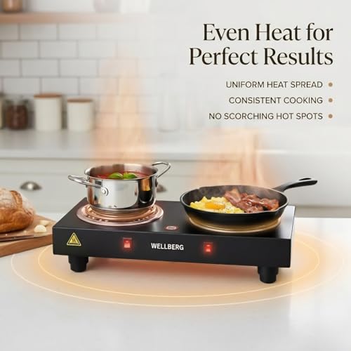Image of Wellberg Double Burner Electric Hot Plate | 2000W Portable Cooktop with Independent Rocker Switches & Indicator Lights | Durable Metal Body Design
