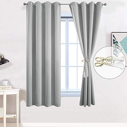 Yakamok Soft Room Darkening Light Gray Blackout Curtains Thermal Insulated Grommet Curtain Panels for Bedroom, 52W x 63L,Light Grey, 2 Panels