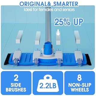 2026 TidyMister Pool Vacuum Head with Swivel Handle - 16in Eazy-to-Use Daily Cleaning Vacuum Head with Side Brushes and Wheels and Hose Connect for 1-1/4in or 1-1/2in for Inground & Above Ground Pools