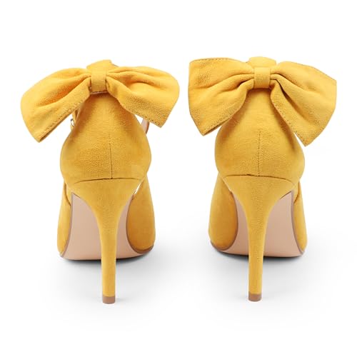 Image of COLETER Womens Back Bow D'Orsay Pumps Pointed Toe Ankle Strap Wedding Heels | 4 Inch Stiletto Heels, Adjustable Ankle Strap, Back Bow Pumps, Formal Evening Bridal Shoes