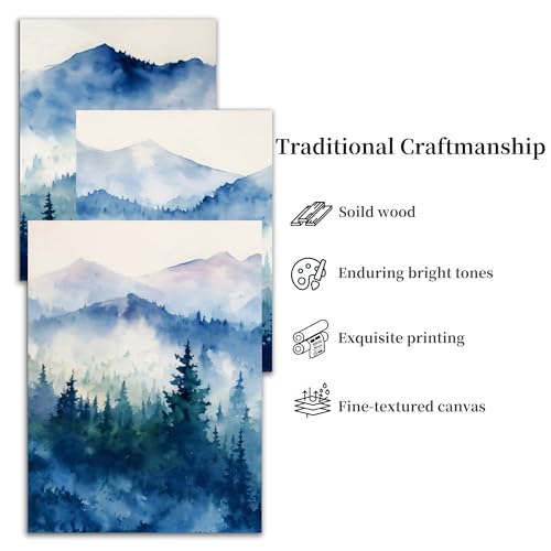 SERIMINO Nature Landscape Canvas Wall Art for Living Room, Forest Mountain Canvas Prints Paintings, Blue Modern Farmhouse Wall Decor for Bedroom Bathroom Set of 3, 20"X28"