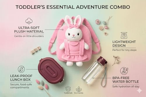 Image of Cartoon Plush Kids School Bag 2-6 Years | Soft Toy Backpack for Boys & Girls | Toddler Nursery Preschool Bag | Lightweight Adjustable Straps