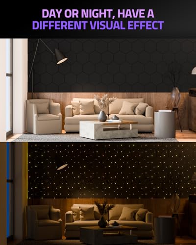 Zensonic 12 Pack Self-Adhesive Sound Proof Foam Panels For Walls 12 Inch X 10 Inch X 0.4 Inch - Hexagon Acoustic Panels With Fiber Optic Starlight, Stylish Soundproof Wall Panels Absorb Noise And Wall Decor Black thumb #5