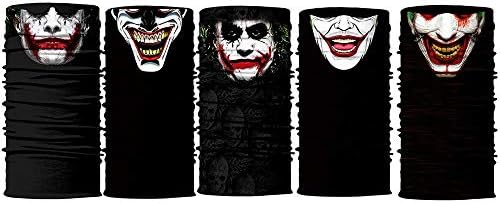 5pcs Joker Face Scarf Sun Neck Gaiter Balaclava Neckerchief Bandana Headband Black, Medium