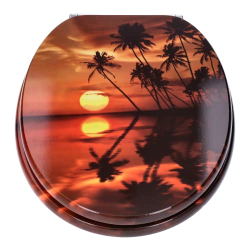 TP WC-Sitz mit Absenk-Automatik und Motiv, Soft-Close-Funktion, Toiletten-Deckel mit Holz-Kern, ovale O-Form, EU-Größe, bis 120 kg, rostfreie Scharniere, einfache Montage (Twilight)