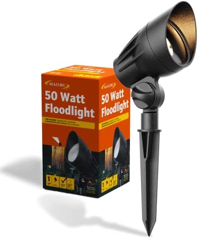 Malibu 50 Watt Floodlight Landscape Lights Outdoor Spotlight Waterproof Path Light Low Voltage Lighting with Spike Stand for Garden, Yard, Pathway, Lawn, Driveway Outdoor Lighting 8301-9601-01
