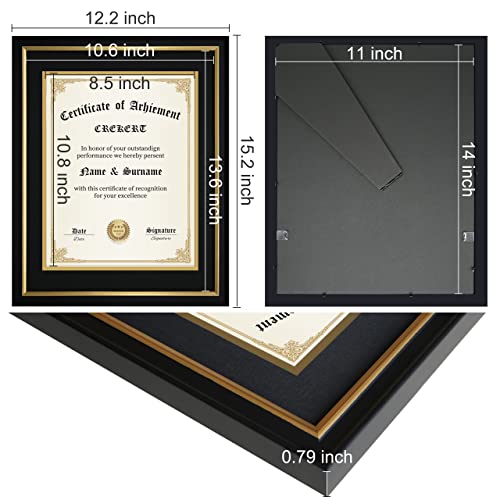 Crekert Diploma Frame 11X14 Picture Frame Solid Wood Shatter-Resistant Glass For Documents Certificate Blackgold Frame 8.5X11 With Mat (Black Mat, 1 Pack) #TOP4