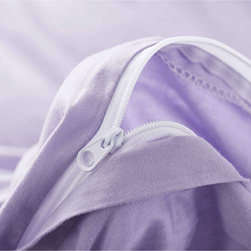 Wake In Cloud - Lilac Cotton Duvet Cover Set, 100% Cotton Bedding, Simple Modern Soft Solid Plain Color Light Purple Lavender, Zipper Closure And Corner Ties (3Pcs, Queen Size) #TOP4