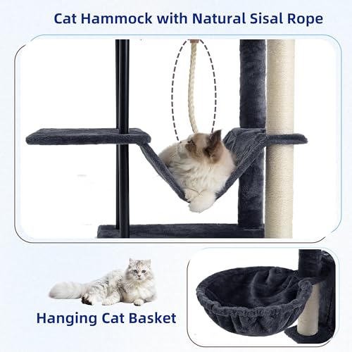 Image of Gitelsnour Cat Tree, Cat Tower for Indoor Cats, 43.3 inch Cat Tree Tower with Sturdy Steel Tube, Hammock, Cat Condo for Small Cats and Kittens, Scratching Post, Smoky Gray GCT004SG