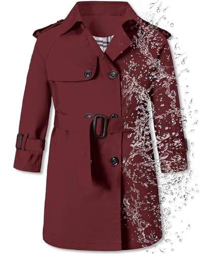 Image of Betusline Boys Waterproof Trench Coat Double Breasted Classic Belted Outwear Jacket Dress Coats