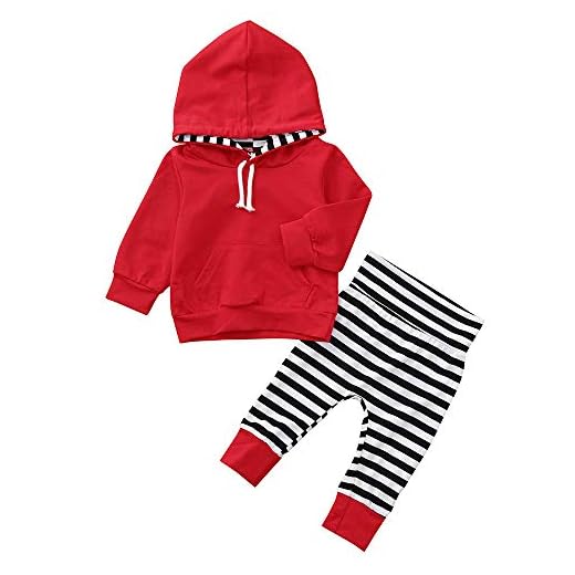 K-youth Ropa Niño Otoño Invierno Liquidación Sudaderas con Capucha Niño Manga Larga Infantil Recien Nacido Conjuntos Bebé Niño Camisetas Blusas Tops + Pantalones con Rayas(Rojo, 6-12 Meses)