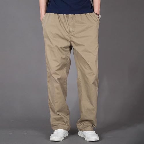 Xiaojmake Men's Full Length Pants Elastic Waist Loose Fit Lightweight Cotton Twill Pant Workwear Pull On Cargo Pants4