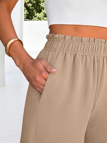 Image of ANRABESS Womens Wide Leg Cropped Palazzo Pants | Lightweight Breathable Elastic High Waisted Pants, Beach Vacation Flowy, Lounge & Casual Summer Trousers with Pockets