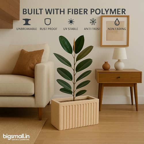 Image of Bigsmall Designed Plant Pots, Premium Durable Polymer Flower Pots for Indoor & Outdoor Plants - Lightweight, Stylish, and Weather-Resistant Garden Planters (Ripples- Sand Stone, 9 Inch)