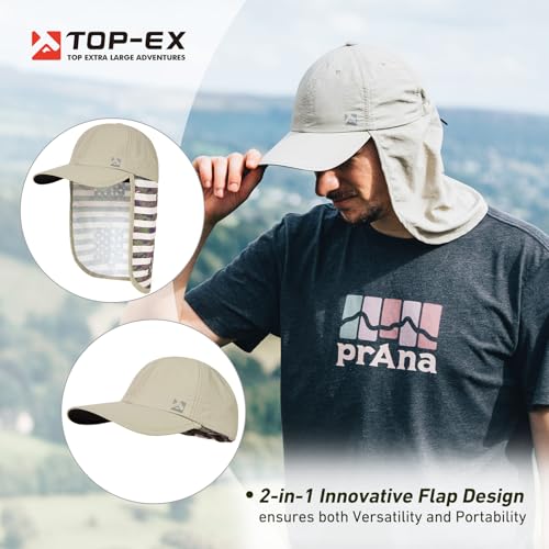 Image of TOP-EX L /XL /XXL UV50+ Waterproof Neck Flap Baseball Sun Cap | Large-head fit; UPF 50+ ear and neck coverage; waterproof shell; adjustable drawcord for fishing, hiking and outdoor work