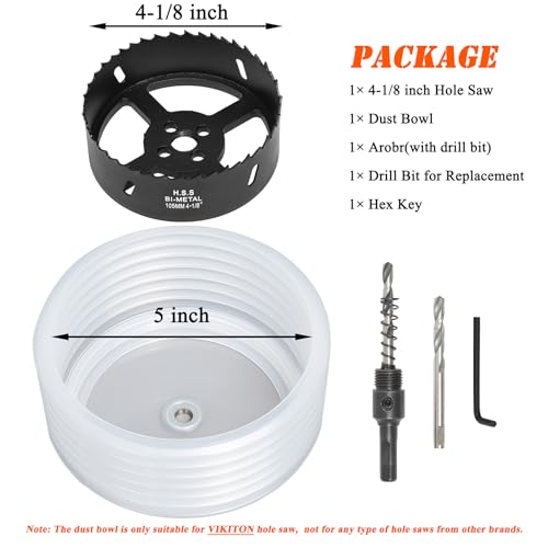 Image of 4-1 /8 Hole Saw for Recessed Lights, 4.1 Inch Hole Cutter with Dust Bowl Catcher for Led Recessed Lighting 4 Inch and Wood Metal Drywall, Bi-Metal Construction, Black
