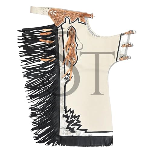 Sazaar Tack White Western Chinks Leather Basket Weave Hand Tooled Adjustbale Yoke for Men Women Kids Custom ST-CHI-117 (Large)