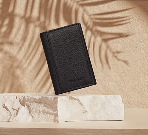 grande 3641 Genuine Leather Card Holder For Women and Men Minimalist Small Pocket Wallet Slim Vertical Card Case (Black)4