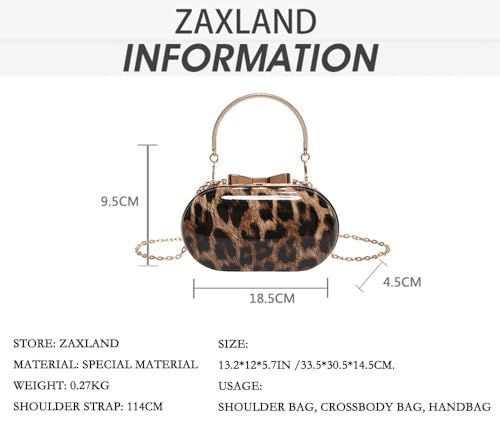 Image of Small Leopard Print Clutch Evening Tote Bag Top Handle Cheetah Print Satchel Handbag with Chain Animal Print Purse