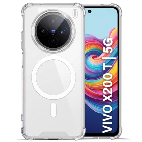 Image of TRUEUPGRADE Back Cover for Vivo X200T 5G| Mag-Safe Printed Transparent Case | Hard PC Back + Soft TPU Bumper | Magnetic Print Shockproof Protective Cover | Crystal Clear