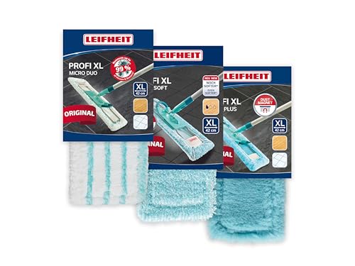 Leifheit 3er Set Wischbezug Profi XL Micro Duo, super Soft und Static Plus, Verschiedene Ersatzbezüge für alle Bodenarten, Wischüberzug für Parkett, Laminat, Fliesen und zum trockenen Staubwischen