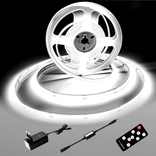 luktix Striscia LED COB 2m, Striscia LED bianco freddo 6000K, Striscia LED COB Dimmerabile 24V, CRI92+, Larghezza 8mm, con Telecomando e alimentatore, Per Cucina, Specchio