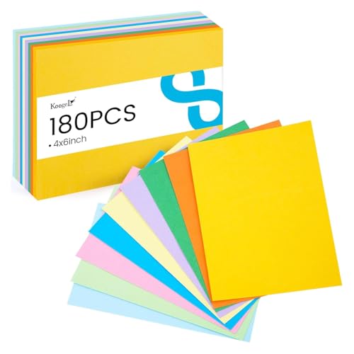 Koogel Index Cards 4x6, 180 Count, Colored Large Index Cards Blank on Both Sides for Back to School, Heavy Notecards Flashcard for Studying Learning Office College Supplies, 9 Assorted Neon Color