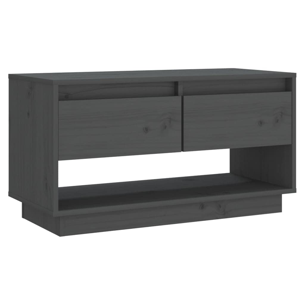 TV-Schrank Grau aus Massivholz Kiefer 74x34x40 cm mit 2 Schubladen, Modernes Media Center für Wohnzimmer, Schlafzimmer und Flur, Robuste TV-Konsole