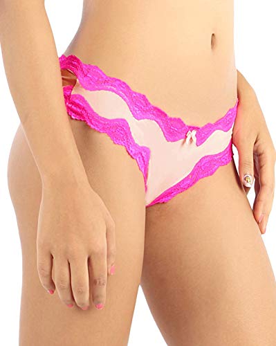 Image of Candyskin Women's Thong Pink Panty Trim Lace Comfort Wear Low Rise
