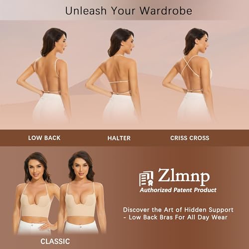 Low Back Bras for Women-Seamless Backless Bra Deep U Plunge Invisible Low Cut Bras Multiway Convertible Straps Halter Bra4