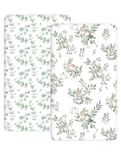 Image of Bedside Bassinet Sheets 2 Pack, 33 x 20 Fitted Bedside Sleeper Sheets, Ultra Soft Breathable Polyester, Ideal for Baby Girl or Boy and Newborns (Bunny Meadow, Bedside Sleeper Sheet)