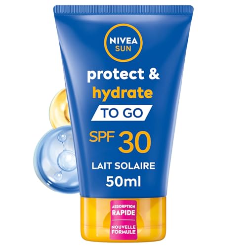 NIVEA SUN Lait solaire Protect & Hydrate format voyage FPS 30 (1 x 50 ml), Crème solaire hydratation 48H, Protection anti UV à la formule agréable