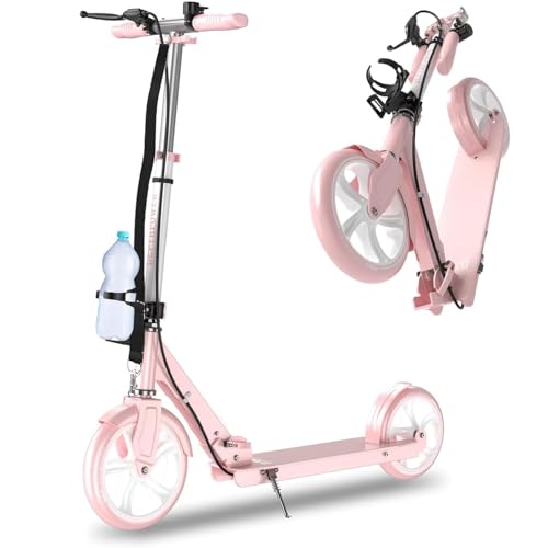 Patinete City Scooter Adultos Capacidad De Carga 150 Kg, Patinete City con Frenos Y Amortiguadores, Patinete Ruedas 230 Mm PU Rueda Grande, Plegable Y Regulable En Altura 3