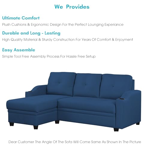 Image of Casaliving Ravonna LHS 4 Seater L Shape Corner Sofa Cum Bed for Living Room (Blue Fabric) Premium Fabric Sofa
