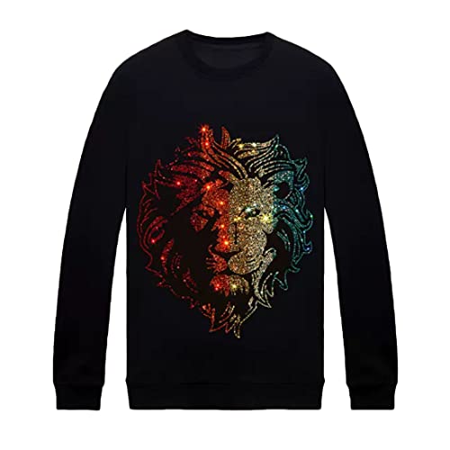 HZCX FASHION Mens Womens Sparkly Rave Shiny Rhinestone Graphic Sweatshirt Hip Hop Festival Party Crewneck Pullover Jersey