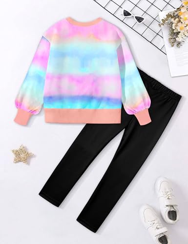 Image of Girls Clothes, Girls Outfits Tie Dye Sweatshirt Tops and Leggings Sweatpants 2 Piece Fall Winter Clothes Set 6-16T