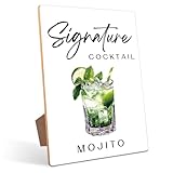 Mojito Signature Cocktail Bar Table Sign - Perfect for Bridal Shower and Baby Shower, Summer Wedding Decorations, Graduate, Retire, 8×11 Wooden Party Sign with Stand