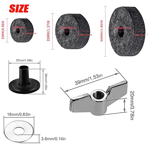21Pcs Cymbal Replacement Accessories, Cymbal Felts Hi-Hat Clutch Felt Hi Hat Cup ,Replacement For Drum Set ,Felt Cymbal Sleeves With Base Wing Nuts And Cymbal Washer For Cymbal Stackers (Grey) #TOP2