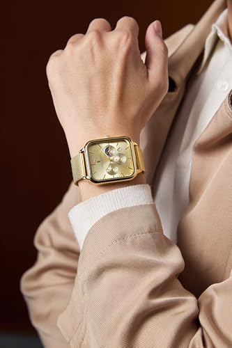 Image of London Fog Hampstead Collection Chronograph Watch for Men with Square Dial, Luminous Hands & Hour Markers, Date Display & Mesh Metal Strap - LFM10007