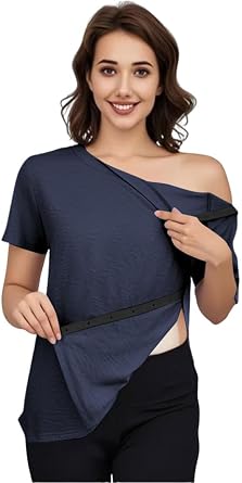 Womens Post Shoulder Surgery Tear Away Shirt Short Sleeve Side Snap Chemo Port Postpartum Shirts Adaptive Clothing