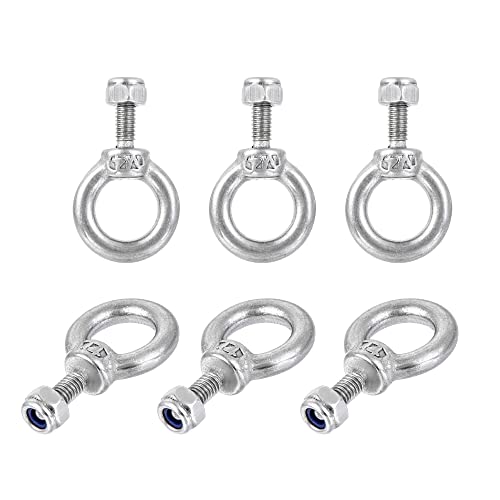 Image of uxcell Lifting Eye Bolt M4 x 11mm Male Thread with Hex Screw Nut for Hanging Securing Chain Wire Rope, 304 Stainless Steel, 6 Sets