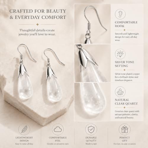 Clear Quartz Earrings for Women Crystal Dangle Drop Birthstone Jewelry - image 5