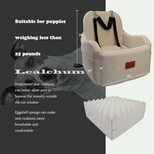 Image of Dog Booster Car Seat,Ultra Soft Fabric & Filling Memory Foam,Elevated Cushion,3 Straps & Safety Belt Channel,Anti-Slip Base,Fully Detachable and Washable(Beige,Medium)