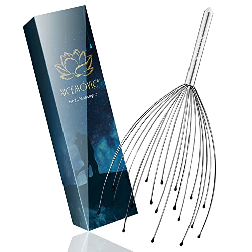 NICEMOVIC Masseur de cuir chevelu, grattoir de tête avec 20 doigts, gratte-cuir pour relaxation profonde et soulagement du stress (argent) Cover
